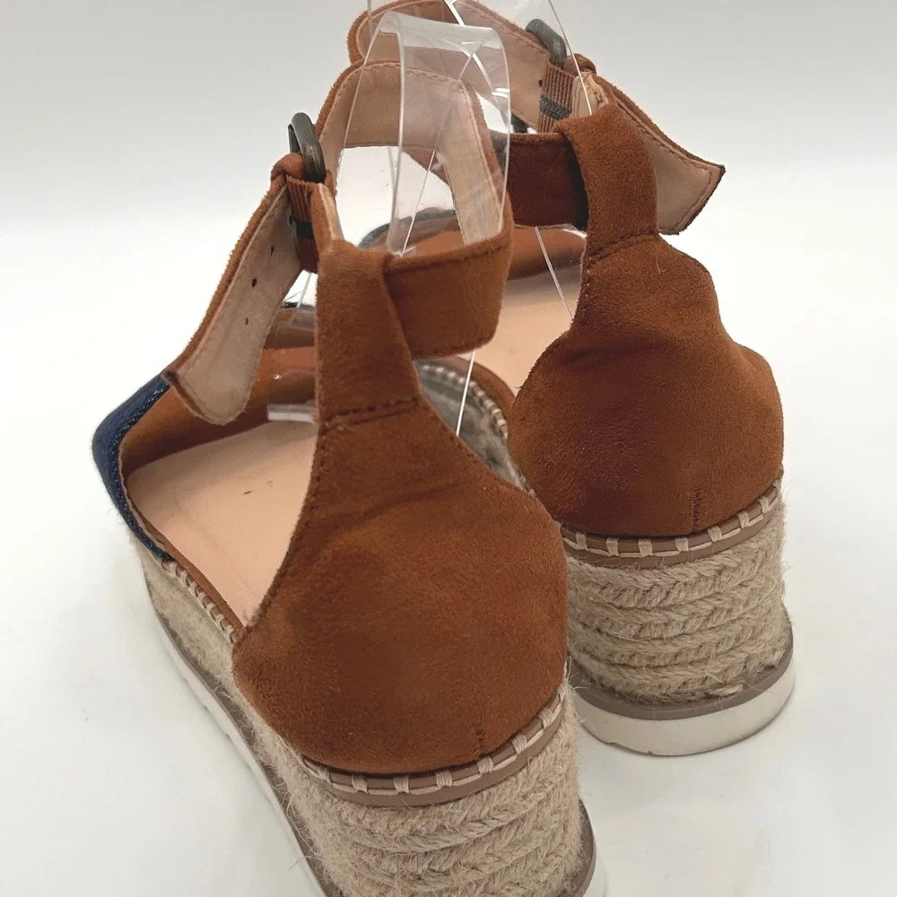 Comfort Denim Platform Espadrille Platform Sandals Size 7 Ankle Strap Coastal